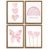 Arte de parede em tela Bezhnio Pink Girls Nursery Dream Big 4 unidades Arte de parede em tela Bezhnio Pink Girls Nursery Dream Big 4 unidades