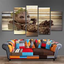 Arte de parede em tela com 5 painéis Baby Groot I am Groot Anime