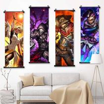 Arte de parede em tela de 4 peças Scroll Overwatch D.Va, Genji, Hanzo, Sombra