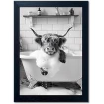 Arte de parede em tela emoldurada em preto e branco Highland Cow 20x25cm