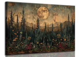 Arte de parede em tela Full Moon Forest Vintage Landscape 30x40cm