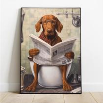 Arte de parede em tela Funny Dog lendo jornal no banheiro 40x60cm