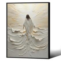 Arte de parede em tela Jesus Walking on Water 30x40cm preta emoldurada