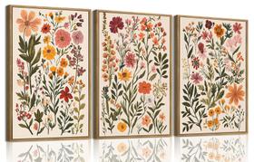 Arte de parede em tela KISSFOX Boho Floral 40x60cm 3 peças