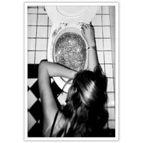Arte de parede em tela Liyark Funny Bathroom Preto Branco 30x40cm Arte de parede em tela Liyark Funny Bathroom Preto Branco 30x40cm