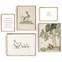 Arte de parede em tela Lwoztra Vintage Nursery Animal 20x25cmx5 sem moldura