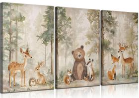 Arte de parede em tela MIZILI Woodland Animal Nursery Wild Animals