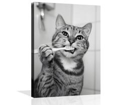 Arte de parede em tela OWNANRTHM Cat Bathroom Funny Animal 60x75cm