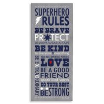 Arte de parede em tela Stupell Grey/Navy Superhero Rules 25x60cm Arte de parede em tela Stupell Grey/Navy Superhero Rules 25x60cm