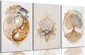 Arte de parede em tela Tree of Life Lotus Zen Painting 30x40cm