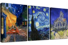 Arte de parede em tela Vincent Van Gogh Starry Night 30x40cmx3