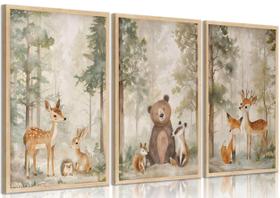Arte de parede em tela Woodland Animal Nursery Wild Animals 3 unidades Arte de parede em tela Woodland Animal Nursery Wild Animals 3 unidades