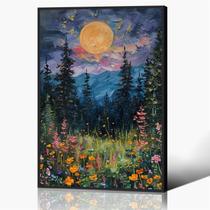 Arte de parede em tela Yuaruo Vintage Full Moon Wildflowers 40x60cm