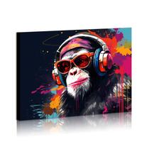 Arte de parede emoldurada Monkey com fones de ouvido Monkey Pop Art 60x90cm
