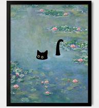 Arte de parede Hamduker Funny Black Cat Monet Water Lily 28x36cm Arte de parede Hamduker Funny Black Cat Monet Water Lily 28x36cm