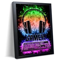 Arte de parede Impressão em tela emoldurada Neon Gamer 20x25cm ARKZSHO