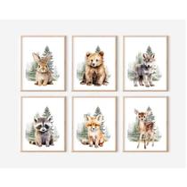 Arte de Parede Joocrise Animais da Floresta Tela para Quarto Infantil 30x40 cm