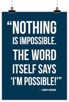 Arte de Parede Motivacional "Nothing Is Impossible" - Audrey Hepburn, Azul, 1 Unidade - Inkdotpot Arte de Parede Motivacional "Nothing Is Impossible" - Audrey Hepburn, Azul, 1 Unidade - Inkdotpot