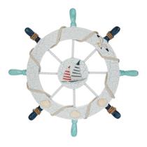 Arte de parede: Roda de navio náutico Rienar, 28 cm, decoração em madeira