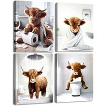 Arte de parede TWNSLLA Emoldurada Funny Highland Cow 20x25cm (x4)