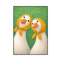 Arte De Parede Verde Profundo: Estampa Calmante De Pato Sereno Em Dupla, Celebrando a Amizade Entre
