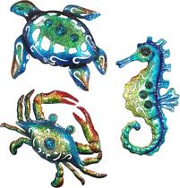 Arte de parede Weibefee Metal Sea Turtle Sea Horse Crab 25 cm, conjunto de 3 Arte de parede Weibefee Metal Sea Turtle Sea Horse Crab 25 cm, conjunto de 3