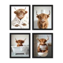 Arte de parede ZXDZSM Highland Cow Funny Bathroom Decor 30x40cmx4