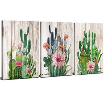 Arte em tela YOOOAHU Cactus Decor Boho Bathroom 30x40cm x3