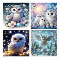 Artesanato Pintura Diamante Diy 20x20 KIT C/ 4 TELAS CORUJAS Artesanato Pintura Diamante Diy 20x20 KIT C/ 4 TELAS CORUJAS