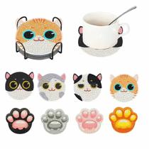 Artesanato Pintura Diamante Diy Porta Copos 8 Pç - GATOS TMBD001
