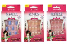 Artificial False Fake Junior Nail Beautia, pacote com 3 unidades com cola para crianças Artificial False Fake Junior Nail Beautia, pacote com 3 unidades com cola para crianças