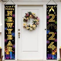Artigos de festa HiParty Happy New Year Banner 2024 Gold