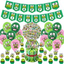 Artigos de festa Keroppi Frog 83 unidades com banner, chapéus e balões