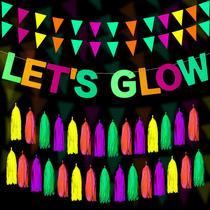 Artigos de festa Outus Neon Let's Glow Banner 20 Tassels
