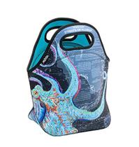Artovida Artists Collective Isolado Neoprene Lunch Bag Tote de almoço macio lavável para a escola e o trabalho - Design por Carly Mejeur (EUA) "Night Octopus" - Clássico