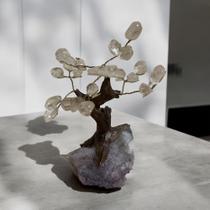 Árvore Bonsai da Felicidade Quartzo Translucido Cristal