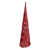 Árvore Cone Cotton Glitter Vermelho Iluminada Fio de Fada LED 20 Lâmpadas à Pilha 60cm - Magizi