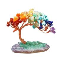 Árvore Da Fortuna De Cristal Colorido De Ágata, Ornamento De Pedra Natural Triturada Fengtail Em
