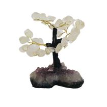 Árvore da Vida de Cristal de Quartzo com base em drusa de Ametista