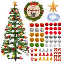 Árvore de Natal 110 Galhos Decorada Com 67 Enfeites Pisca Pisca Decoração Natalina