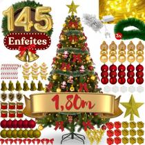 Árvore De Natal 1,80m Completa 145 Enfeites Decorada Festão Pisca Pisca Bolas Pé De Ferro