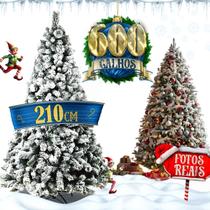 Árvore de Natal 210cm 600 Galhos Cheios Pinheiro Nevado Tradicional Grande Neve Premium Luxo