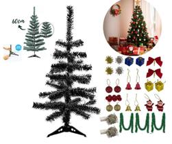 Árvore de Natal 60cm com 2 Piscas Enfeites e Acessórios