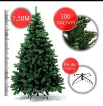 Árvore de Natal Artificial 150 Cm 300 Galhos Cheios Verde Tradicional Base de Metal Reforçada