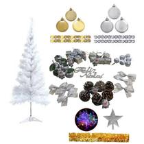 Árvore De Natal Branca 1,50m 200 Galhos Decorada Com 76 Itens Pisca Led 110v