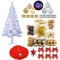 Árvore De Natal Branca 1,80m 320 Galhos Decorada Com 88 Itens Pisca Led 110v