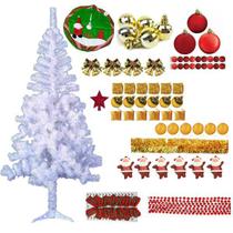 Árvore De Natal Branca 1,80m 320 Galhos Decorada Com 94 Itens Enfeites