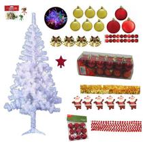 Árvore De Natal Branca 1,80m 320 Galhos Decorada Com Enfeites 99 Itens Pisca 110V