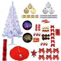 Árvore De Natal Branca 320 Galhos 1,80m Com 91 Itens Enfeites Pisca Pisca 110v