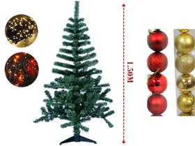 Árvore De Natal C/ Iluminação e Bolas 6cm Pinheiro Luxo Cheia Nevada Decorada 220 Galhos PVC 1,50M - TEMISSOEAQUILO